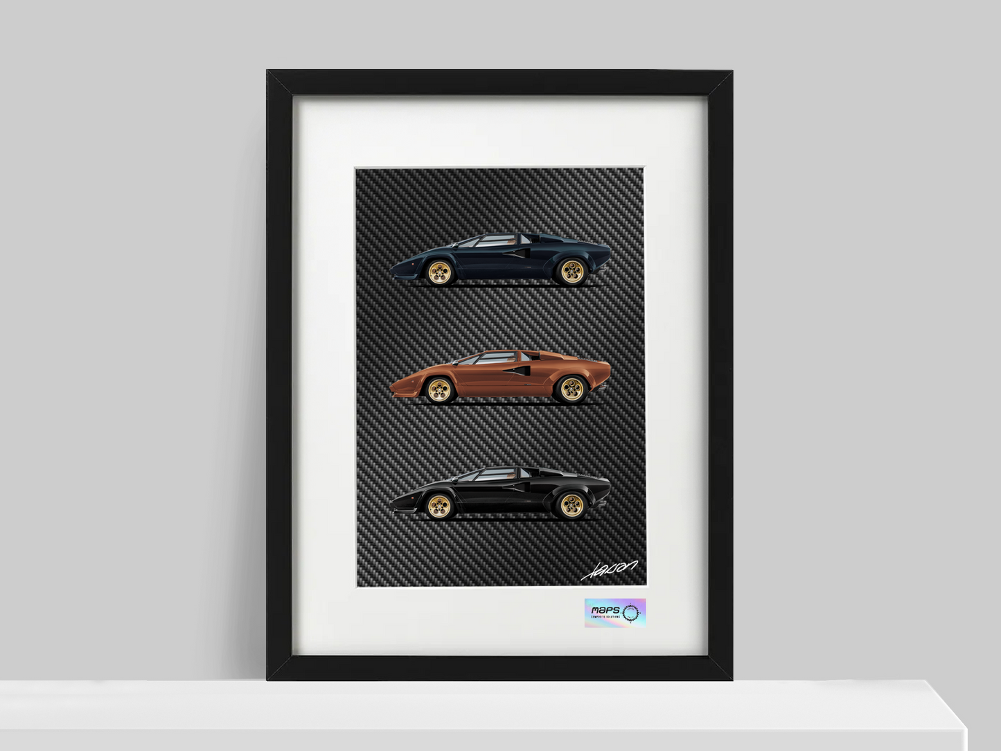 Carbon Poster - MAPS x LARSON - Lamborghini Countach 1979 - Gold Wheels